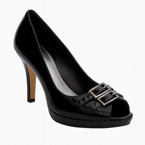 White House Black Market Patent Open Toe Heels 7M | Classic Slip-On 4.5” Heel